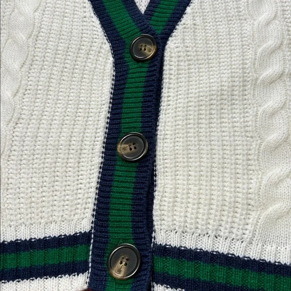 Almost Famous Women’s Cream Cable Knit Varsity Cricket Cardigan Large NWOT - Picture 4 of 12